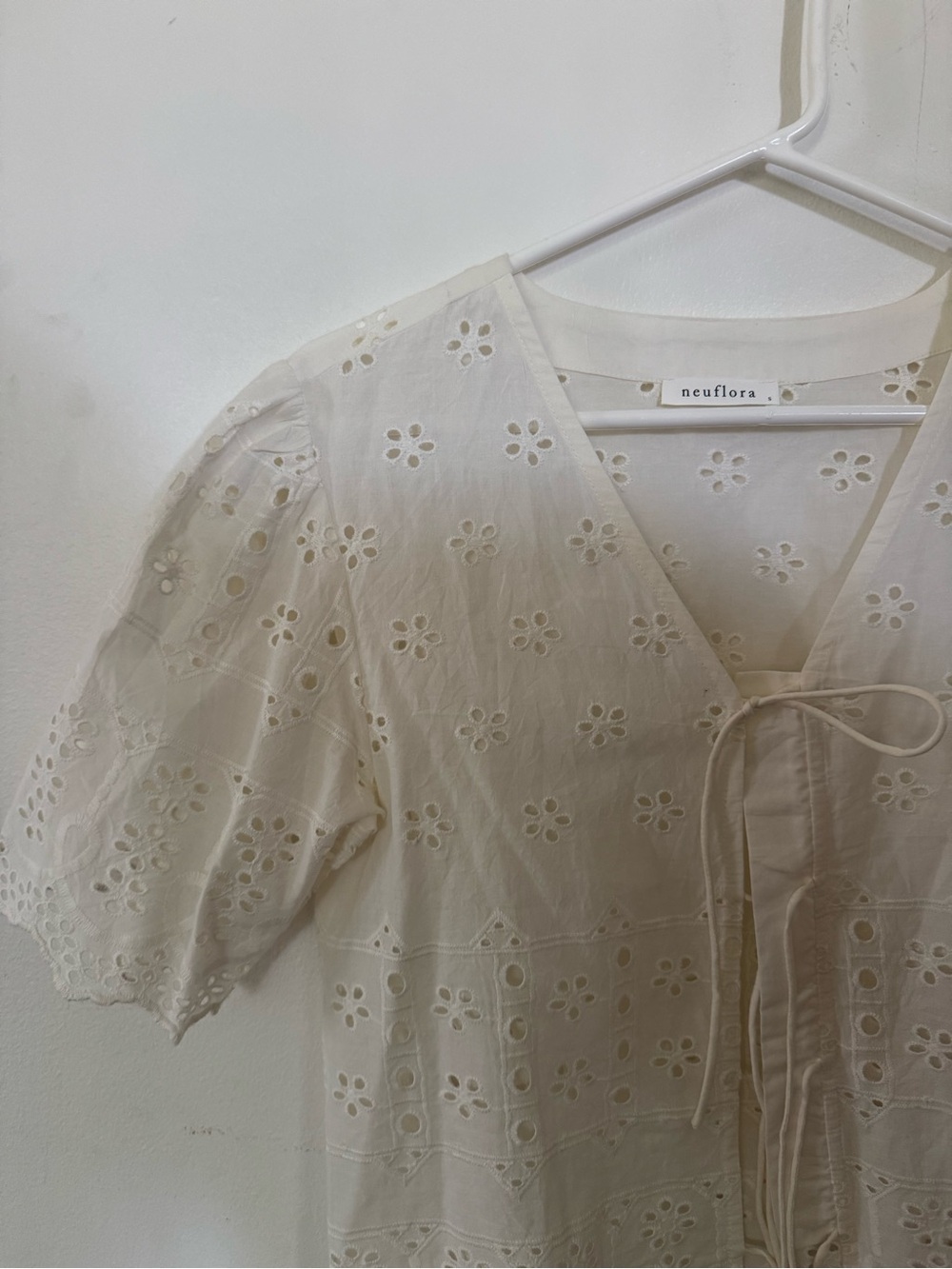 Neuflora Cream Eyelet Tie-Front Blouse - Picture 2 of 3